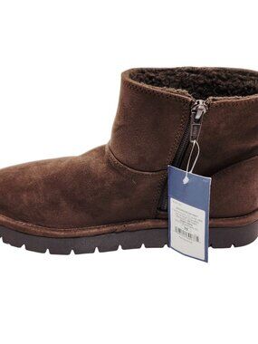 Cozy Brown Faux Suede Ankle Boots With Zipper Closure & Faux Fur Lining Size 10